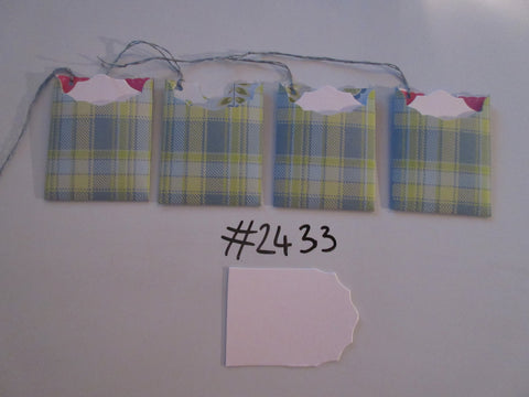 Set of 4 No.2433 Blue and Green Tartan Print Unique Handmade Gift Tags