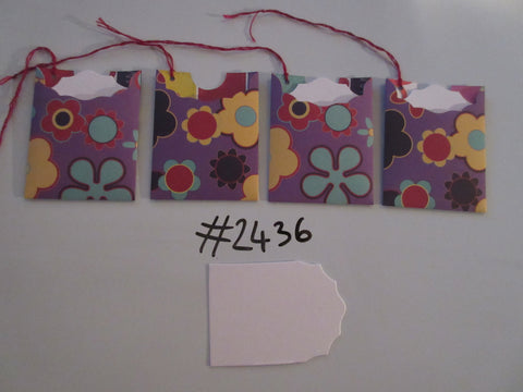 Set of 4 No.2436 Purple with Flowers Unique Handmade Gift Tags