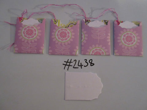 Set of 4 No.2438 Lilac with Pink Flower Unique Handmade Gift Tags