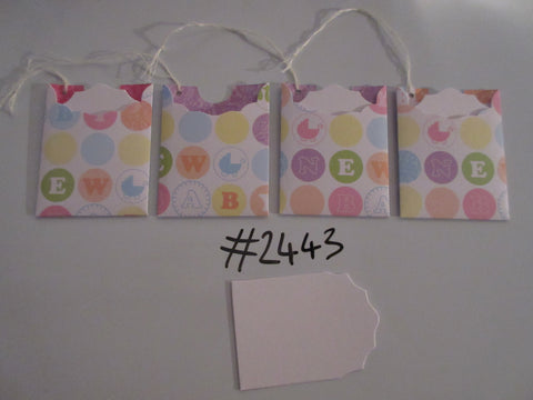 Set of 4 No.2443 White with 'New Baby' Design Unique Handmade Gift Tags