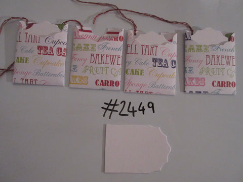 Set of 4 No.2449 White with Cake / Dessert Words Unique Handmade Gift Tags