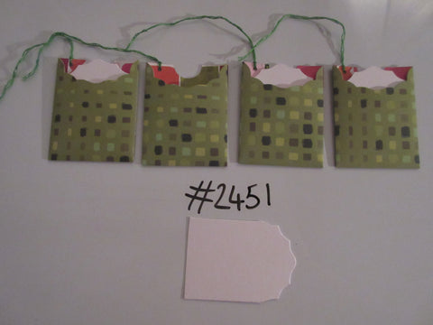 Set of 4 No.2451 Green with Green Blocks Unique Handmade Gift Tags