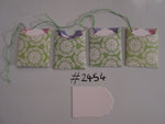 Set of 4 No.2454 Green with White Flower Like Design Unique Handmade Gift Tags