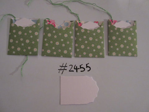 Set of 4 No.2455 Green with Ditsy Daisy Flowers Unique Handmade Gift Tags