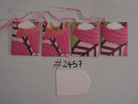 Set of 4 No.2457 Giant Pink Flowers Unique Handmade Gift Tags