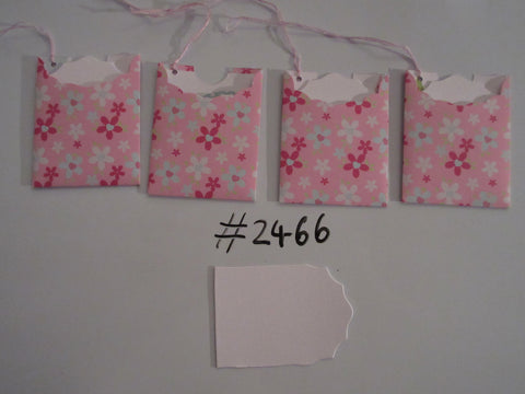 Set of 4 No.2466 Pink with Flowers Unique Handmade Gift Tags