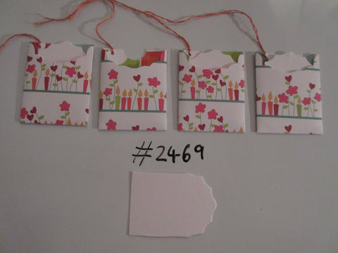 Set of 4 No.2469 White with Flower Beds Unique Handmade Gift Tags