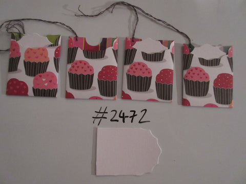 Set of 4 No.2472 White with Muffins / Cupcakes Unique Handmade Gift Tags