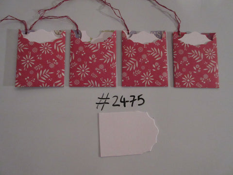 Set of 4 No.2475 Red with White Flowers and Leaves Unique Handmade Gift Tags