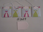 Set of 4 No.2477 Blue with Green and Purple Dress Unique Handmade Gift Tags