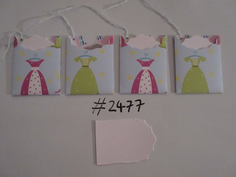 Set of 4 No.2477 Blue with Green and Purple Dress Unique Handmade Gift Tags