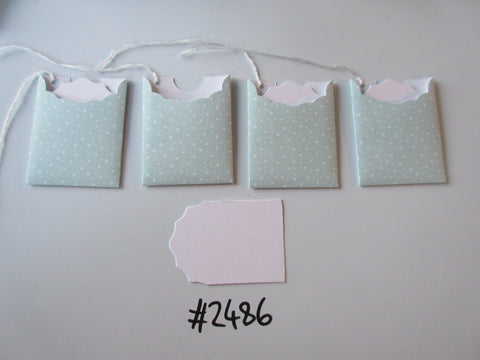 Set of 4 No.2486 Pale Green with White Spots Unique Handmade Gift Tags