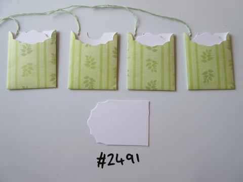 Set of 4 No.2491 Green with Leaves & Stripes Unique Handmade Gift Tags