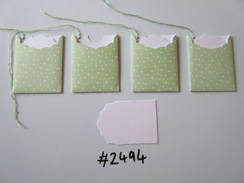 Set of 4 No.2494 Green with White Spots Unique Handmade Gift Tags