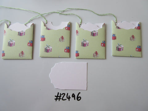 Set of 4 No.2496 Green with Christmas Gift Boxes Unique Handmade Gift Tags