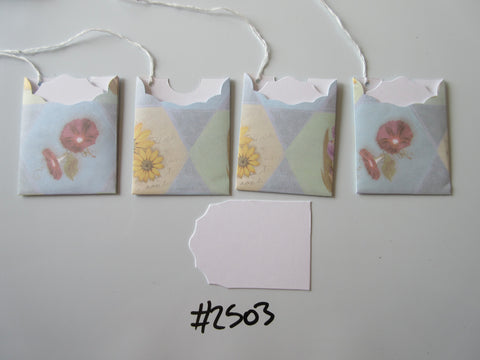 Set of 4 No.2503 Blue Harlequin with Flowers Unique Handmade Gift Tags