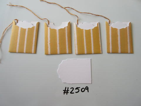 Set of 4 No.2509 Orange and White Stripe Unique Handmade Gift Tags