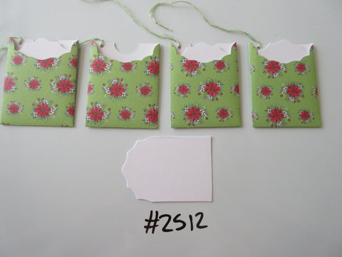 Set of 4 No.2512 Green with Poinsettia Unique Handmade Gift Tags