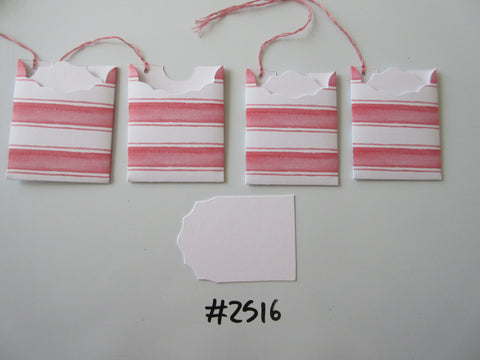 Set of 4 No.2516 Pink & White Stripes Unique Handmade Gift Tags