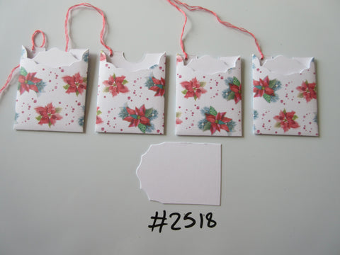 Set of 4 No.2518 White with Christmas Poinsettia Unique Handmade Gift Tags