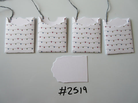 Set of 4 No.2519 White with Christmas Bauble/Light Swags Unique Handmade Gift Tags