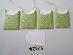 Set of 4 No.2523 Green with White Flowers Unique Handmade Gift Tags