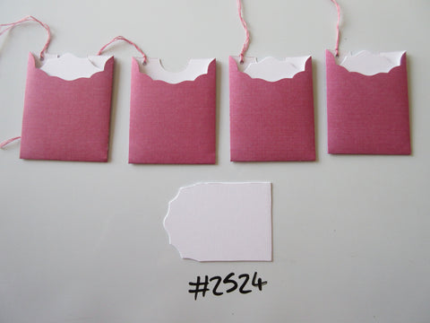 Set of 4 No.2524 Pink Linen-Like Texture Unique Handmade Gift Tags