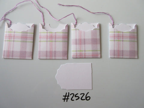 Set of 4 No.2526 Pink, Lilac & White Check Unique Handmade Gift Tags