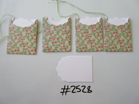 Set of 4 No.2528 Green with Cherries & Flowers Unique Handmade Gift Tags