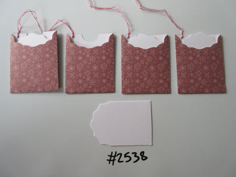 Set of 4 No.2538 Dark Red with Snowflakes Unique Handmade Gift Tags