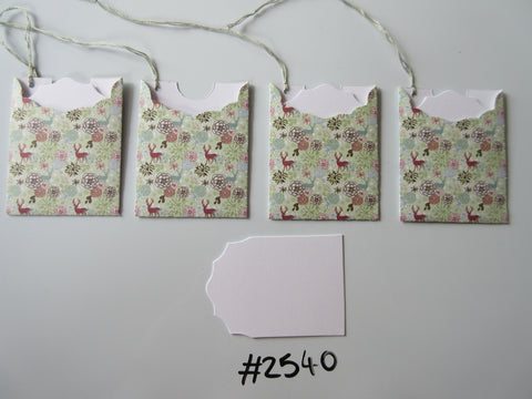 Set of 4 No.2540 Pale Green with Deer & Flowers Unique Handmade Gift Tags