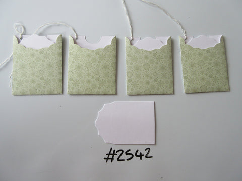 Set of 4 No.2542 Pale Green with Snowflakes Unique Handmade Gift Tags