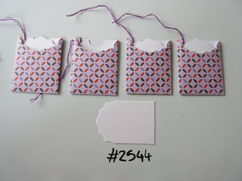 Set of 4 No.2544 Purple with Geometric Print Unique Handmade Gift Tags