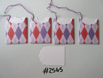 Set of 4 No.2545 Purple with Harlequin Print Unique Handmade Gift Tags