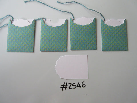 Set of 4 No.2546 Teal with Christmas Trees Unique Handmade Gift Tags