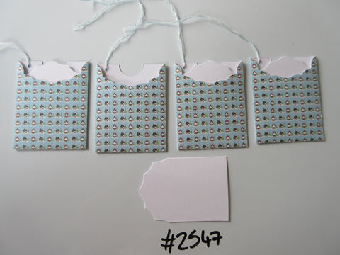 Set of 4 No.2547 Pale Blue with Snowy House Scene Unique Handmade Gift Tags