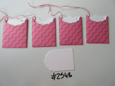 Set of 4 No.2548 Pink with Dark Pink Zig-Zag Unique Handmade Gift Tags