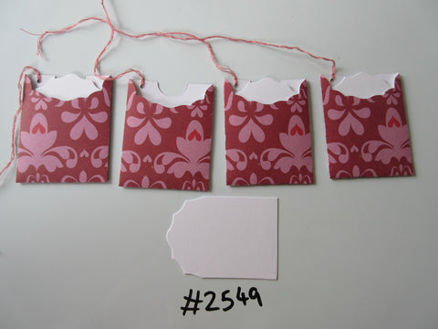 Set of 4 No.2549 Dark Pink with Light Pink Damask Print Unique Handmade Gift Tags