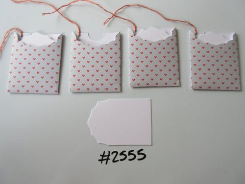 Set of 4 No.2555 Grey with Orange Hearts Unique Handmade Gift Tags