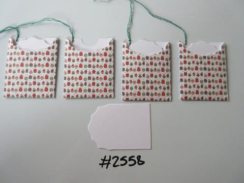 Set of 4 No.2558 White with Christmas Owls & Houses Unique Handmade Gift Tags