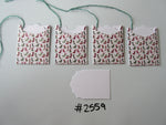 Set of 4 No.2559 White with Christmas Stockings Unique Handmade Gift Tags