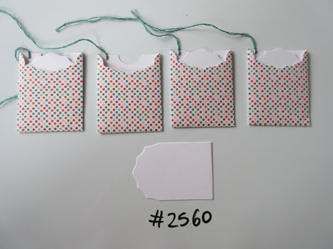 Set of 4 No.2560 White with Coloured Dots Unique Handmade Gift Tags