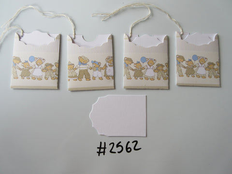 Set of 4 No.2562 Cream with Bears Holding Hands Unique Handmade Gift Tags