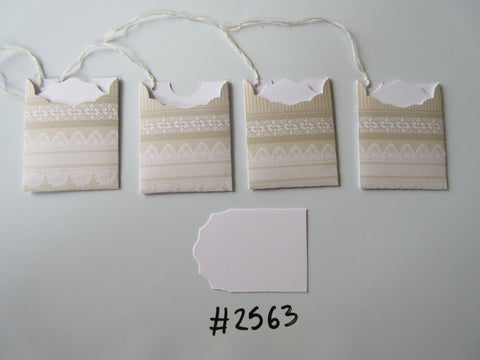 Set of 4 No.2563 Cream with Lace Like Design Unique Handmade Gift Tags