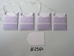 Set of 4 No.2564 Purple Flowers & Check Design Unique Handmade Gift Tags