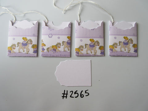 Set of 4 No.2565 Purple with Little Girl and Horse/ Pony Unique Handmade Gift Tags