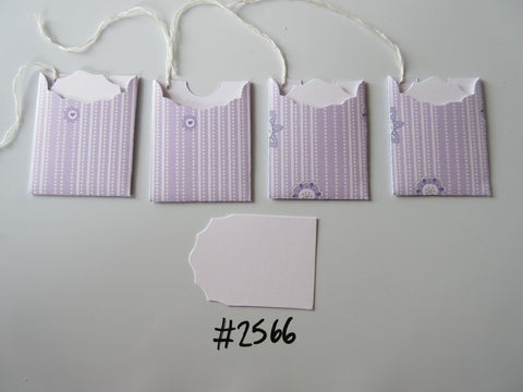 Set of 4 No.2566 Lilac with Flowers, Stripes & Dots Unique Handmade Gift Tags