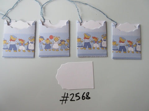 Set of 4 No.2568 Blue with Bears Holding Hands Unique Handmade Gift Tags