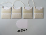 Set of 4 No.2569 Beige Lace Like Design & Check Print Unique Handmade Gift Tags