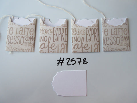 Set of 4 No.2578 Cream with Coffee Words Unique Handmade Gift Tags